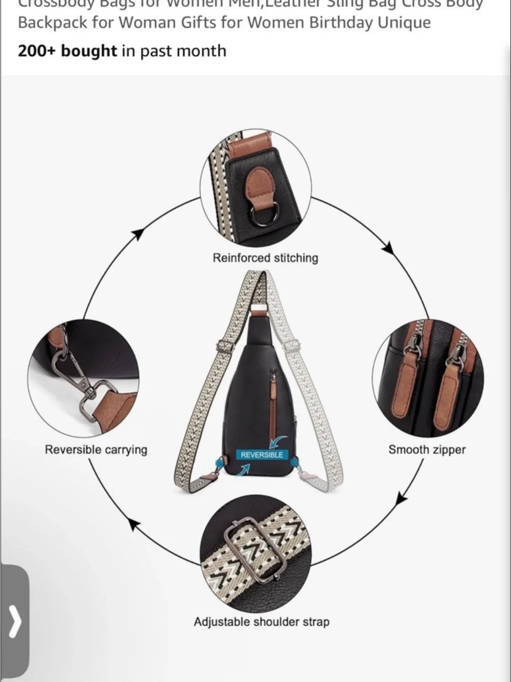 NWOT Classic Black and Brown Crossbody Sling Backpack - Everyday Hands-Free Bag